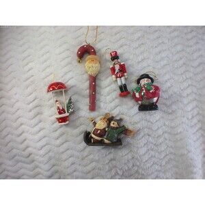 Vintage Lot of 5 Cristmas Tree Ornaments Santa Nuckcracker Snowman Holiday Decor